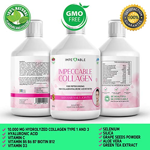 IMPECCABLE Collagen 10.000mg hydrolyzed Sugar Free Liquid Marine Collagen | Supplements for Women and Men Impeccable