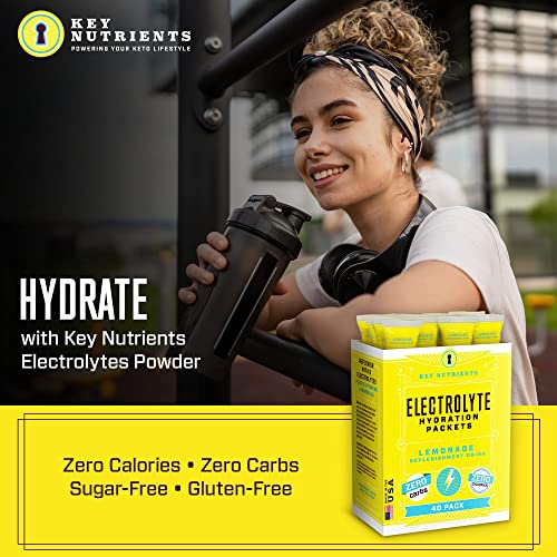 KEY NUTRIENTS Multivitamin Electrolytes Powder Packets - Refreshing Lemonade 40 Pack Hydration Packets - Travel Hydration Powder - No Sugar, No Calories, Gluten Free - Made in USA KEY NUTRIENTS