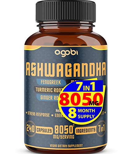 240 Capsules - 8 Month Supply - 7in1 Ashwagandha 8050mg - Combined With Fenugreek