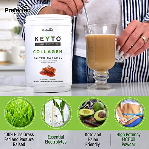 Keto Collagen Protein Powder with MCT Oil – Keto and Paleo Friendly Pure Grass Fed Preferred Elements