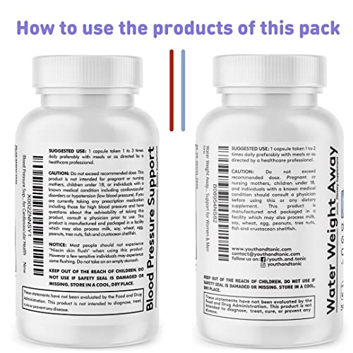 Youth & Tonic Daily Water Weight Away Pills and Blood Pressure Support Supplements/Natural