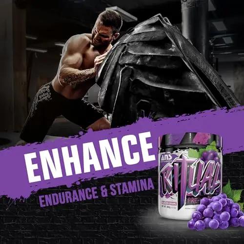 ANS Performance Ritual Pre Workout (30 Servings, 12.7 oz) - Complete Preworkout Formula - Energy, Focus, & Strength - Increase Power Output & Workout Volume - Endurance & Stamina (Grape)