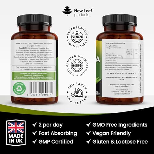 Ashwagandha 1200mg - 365 Vegan Tablets Pure High Strength Ashwagandha Root NEW LEAF PRODUCTS