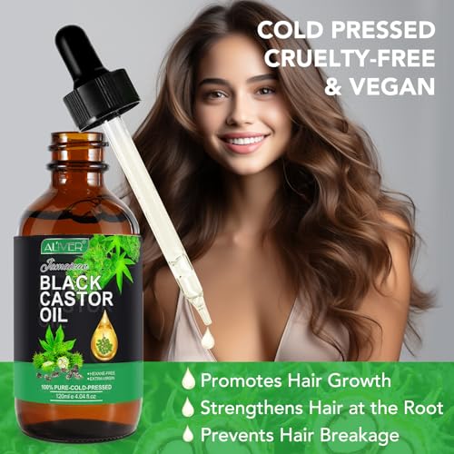 ALIVER Jamaican Black Castor Oil (2 Pack), Jamaican Castor Oil Organic Cold Pressed Unrefined ALIVER