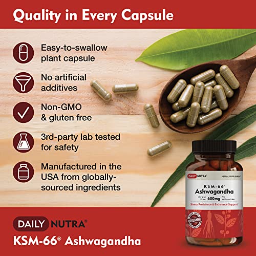 DailyNutra KSM-66 Ashwagandha 600mg Organic Root Extract - High Potency Supplement DailyNutra
