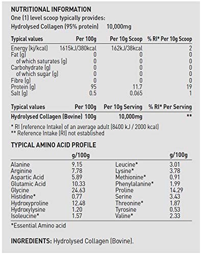 Hydrolysed Collagen Powder (Bovine) - High Protein Grass Fed Unflavoured Peptides 