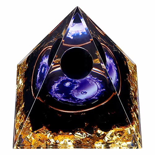 Yin Yang Healing Crystal Orgonite Pyramid - Tai Chi with Obsidian Ball - Taiji Reiki Chakra Meditation