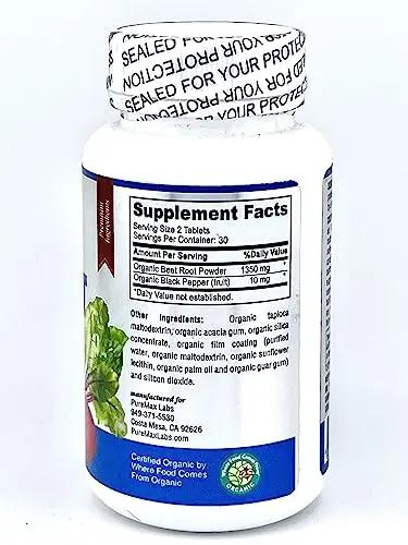 YUMMYVITE Organic Beet Root Powder Tablets - 1350mg with Black Pepper for Faster
