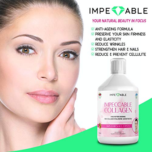 IMPECCABLE Collagen 10.000mg hydrolyzed Sugar Free Liquid Marine Collagen | Supplements for Women and Men Impeccable
