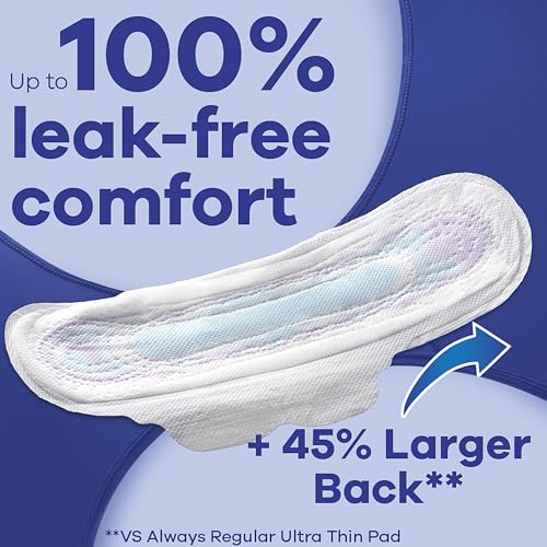 Always Ultra Thin Feminine Pads with Wings for Women, Size 4, Overnight Absorbency, Unscented Always