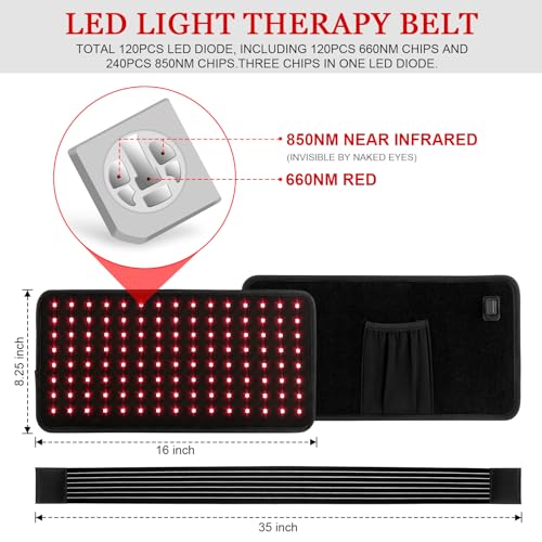 Yofalo 660nm LED Red Light and 850nm Near Infrared Red Light Therapy Belt Device for Body Pain Waist yofalo