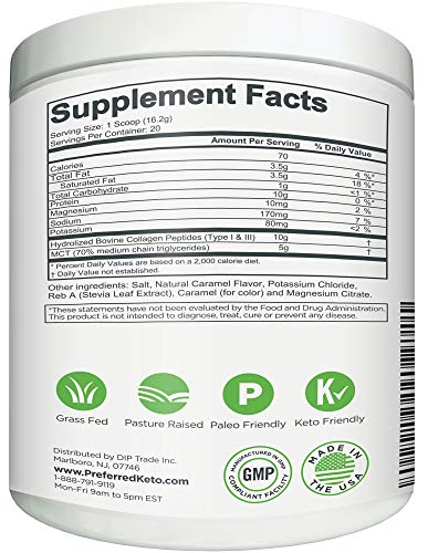 Keto Collagen Protein Powder with MCT Oil – Keto and Paleo Friendly Pure Grass Fed Preferred Elements