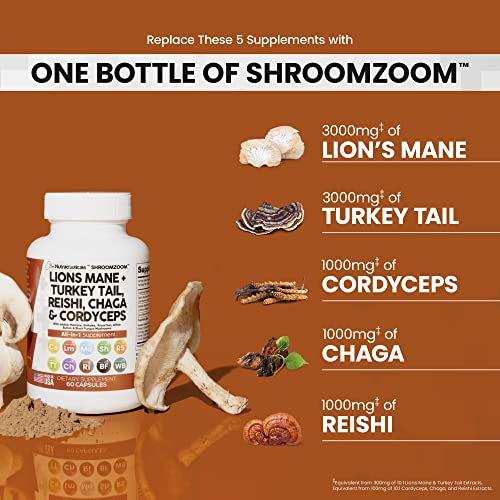 Lions Mane 3000mg 20in1 Mushroom Supplement with Turkey Tail 2000mg