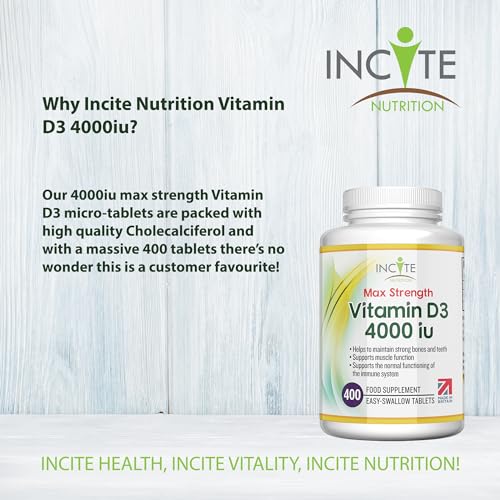 Vitamin D3 4000 iu - Vitamin D Tablets - 1 Year Supply Tablets - Vegetarian - Vitamin D Incite Nutrition
