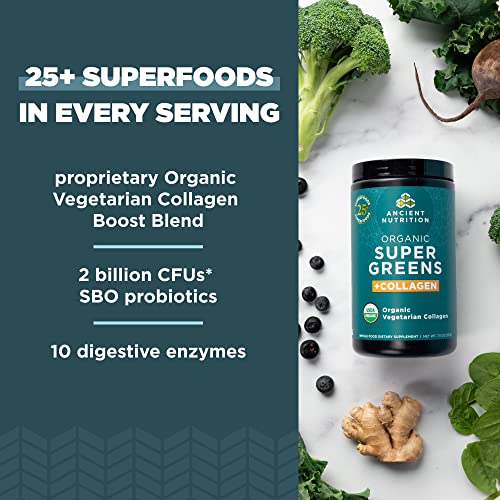 Ancient Nutrition Supergreens Powder, Organic Superfood Powder with Collagen Ancient Nutrition
