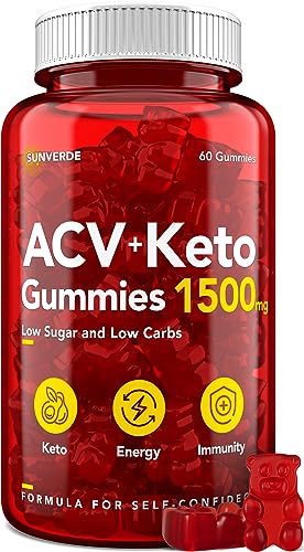 Keto ACV Gummies 1500 mg - Low Sugar Green Apple Flavor - Vegan ACV Keto Gummies