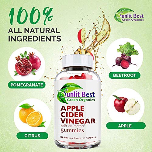 Apple Cider Vinegar Gummies Vitamins with The Mother, Delicious Immunity, Gluten Free Sunlit Best Green Organics