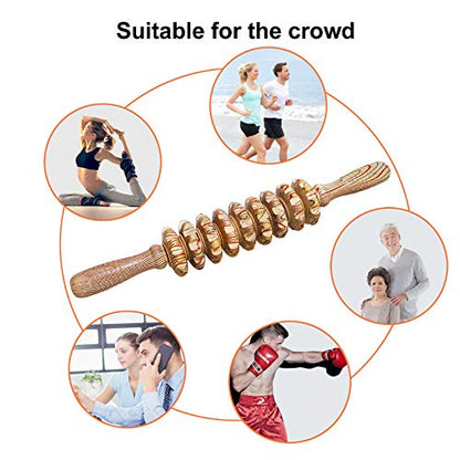 Deston Wooden Massager Handheld Roller Trigger Point Massager Stick for Fascia, Cellulite Deston