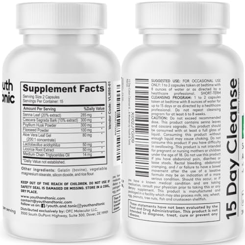 Youth & Tonic 15 Day Colon Cleanser & Detox for Waste Loss to Feel Lighter