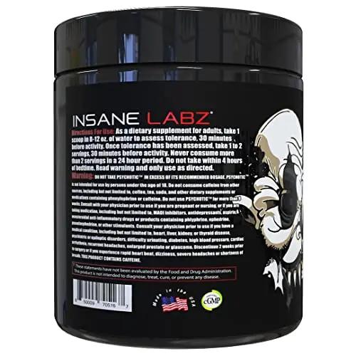 Insane Labz Psychotic Black Edition Mid Stimulant Pre Workout Powder, Energy Focus Insane Labz