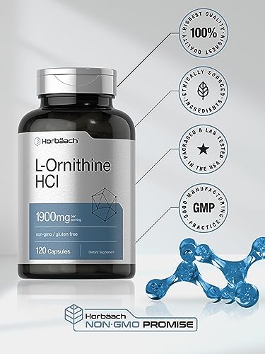 L Ornithine HCl | 1900mg | 120 Capsules | Non-GMO & Gluten Free Supplement Horbäach