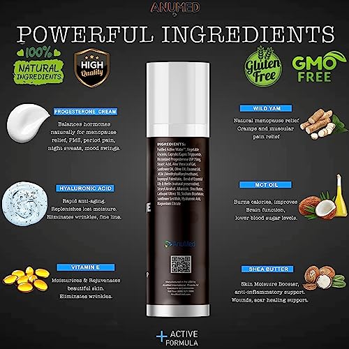 ANUMED - All Natural (P75mg) Bioidentical Progesterone Cream with Hyaluronic Acid and E AnuMed International