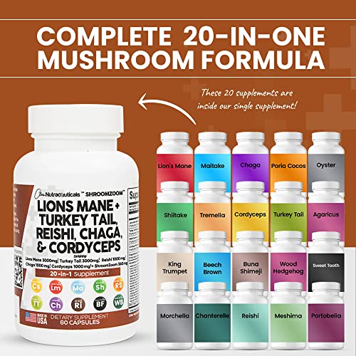 Lions Mane 3000mg 20in1 Mushroom Supplement with Turkey Tail 2000mg