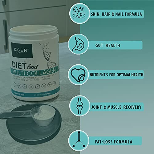 K-GEN Multi Collagen Peptides Powder Hydrolyzed Grass Fed Bovine, Wild Caught Marine | Advanced Diet Collagen Types I, III, IV & V Hyaluronic K GEN ketogenic enhancement