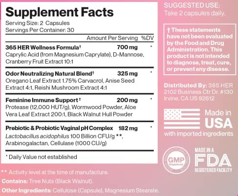 365 HER Biolicious Natural Vaginal Care Supplement (60 Capsules) | Neutralizes Odor and Reduces Discharge 365 HER