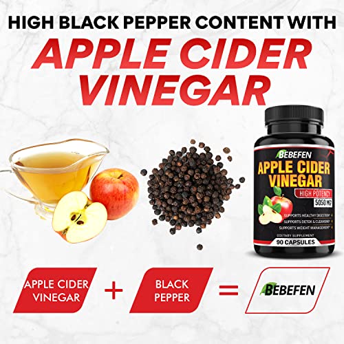 Apple Cider Vinegar Capsules - 5050mg Formula Pills with Black Pepper Extract BEBEFEN