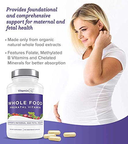 VitaminIQ Whole Food Prenatal Vitamins (120 Capsules) Natural Support for Maternal and Fetal Health VitaminIQ