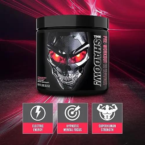 JNX SPORTS The Shadow! 350mg of Caffeine Hard Core Preworkout -Electric Energy, Mental Focus, Superhuman Strength, Men & Women - Strawberry Pineapple 30 Servings…