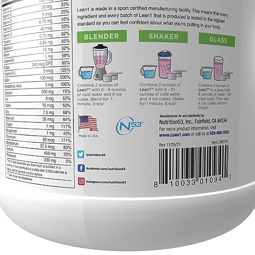 Lean1 Strawberry, 15 Serving tub, Fat Burning Meal Replacement by Nutrition53 N53