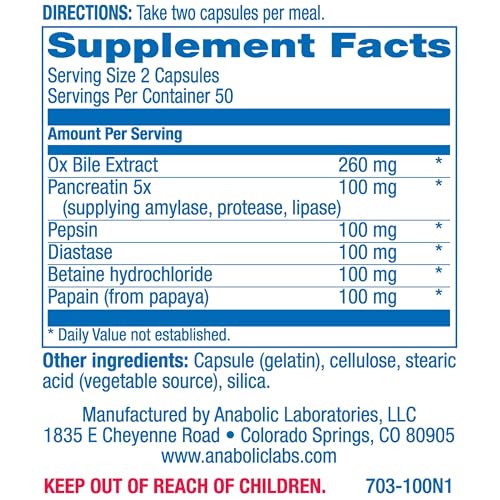Anabolic Laboratories Multi Enzyme Nutritional Supplements - 100 Capsules of Digestive Anabolic Laboratories