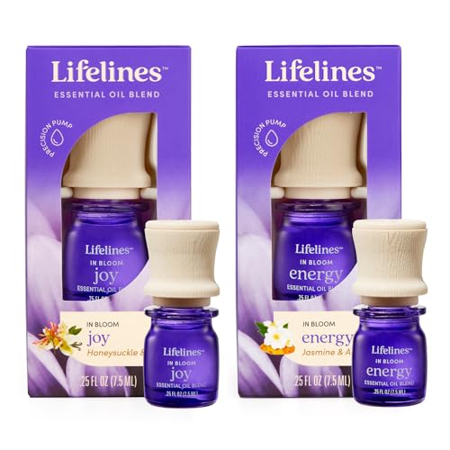 Lifelines Essential Oil Blend 2-Pack, in Bloom: Energy & Joy Oils for Essential Oil Diffuser