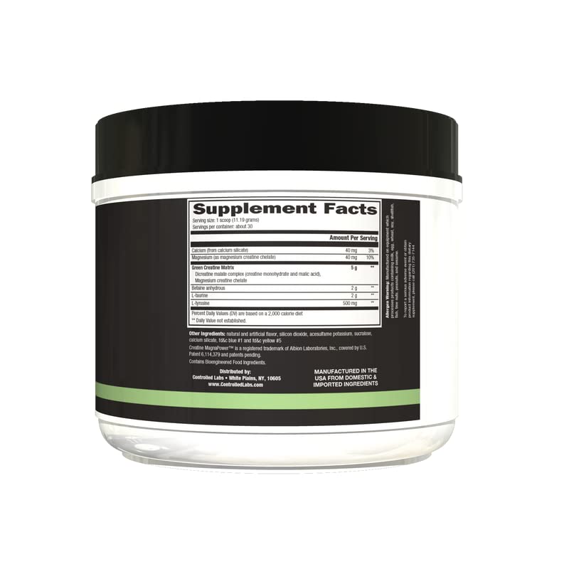 CONTROLLED LABS Green Magnitude Supplement, Synergistic Creatine Formula Powder, Promotes Strength, Stamina, and Performance, (Sour Green Apple, 30 Servings)