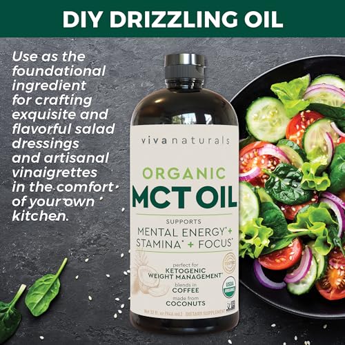 Viva Naturals Organic MCT Oil for Keto Coffee (32 fl oz) - Best MCT Oil Supplement Viva Naturals
