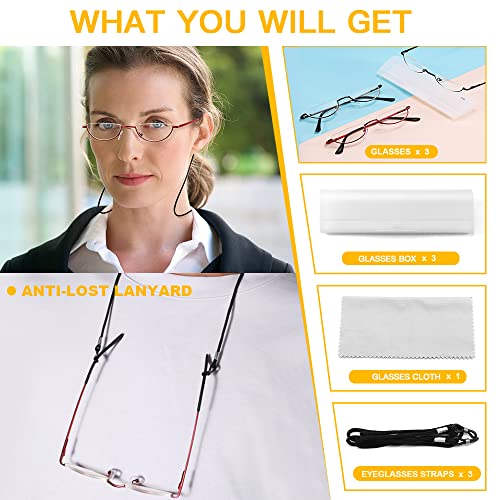 Yiwaeye 3 Pack Half Moon Reading Glasses Anti Blue Light UV, Half Frame Semi Lens Slim Yiwaeye