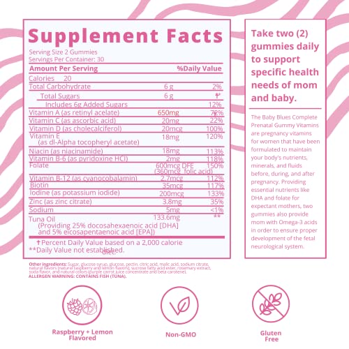 Baby Blues Prenatal Gummies: Complete Multivitamin with DHA + EPA Omega 3s Baby Blues