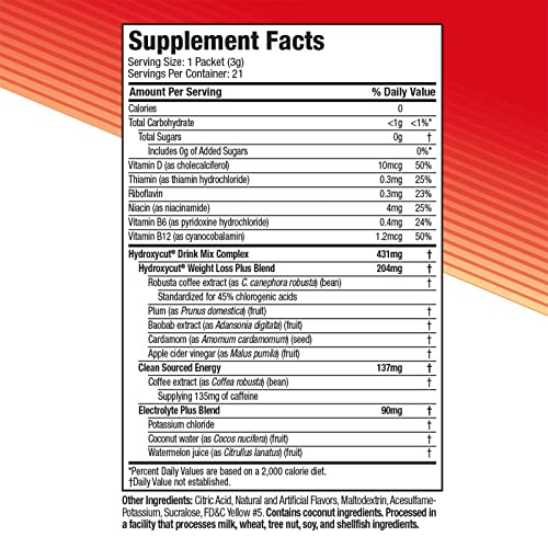 Hydroxycut Drink Mix Weight Loss Supplements, Lemonade, 21 Count (Pack of 1) Hydroxycut