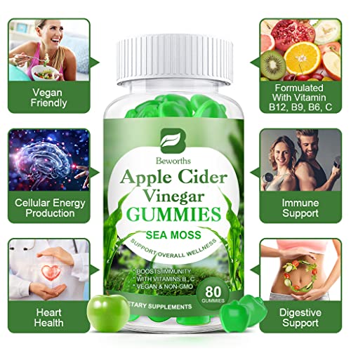 B BEWORTHS Apple Cider Vinegar & Sea Moss Gummies, Organic ACV Gummies B BEWORTHS