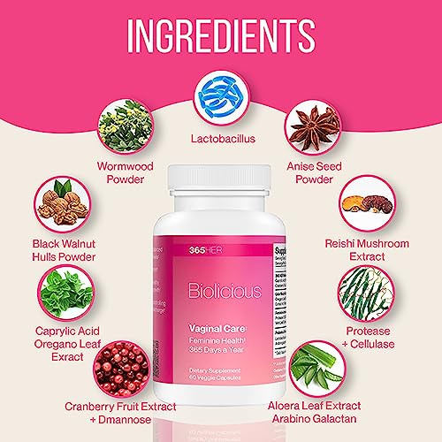 365 HER Biolicious Natural Vaginal Care Supplement (60 Capsules) | Neutralizes Odor and Reduces Discharge 365 HER