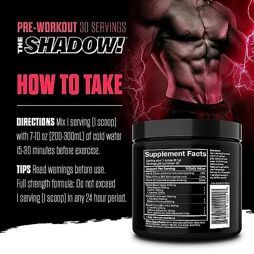 JNX SPORTS The Shadow! 350mg of Caffeine Hard Core Preworkout -Electric Energy, Mental Focus, Superhuman Strength, Men & Women - Strawberry Pineapple 30 Servings…