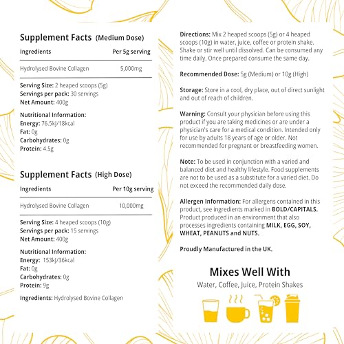 100% Pure Hydrolysed Collagen Peptides Powder - 400g Tub | Halal & Grass-Fed Bovine Collagen 