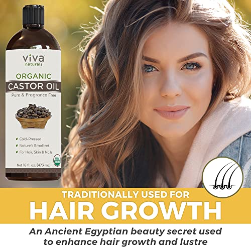 Viva Naturals Organic Castor Oil, 16 fl oz - Cold Pressed Castor Oil for Skin, Hair and Lashes - Traditionally Viva Naturals