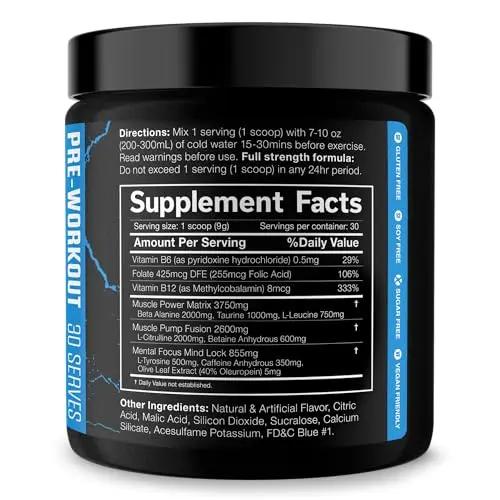 JNX SPORTS The Shadow! 350mg of Caffeine Hard Core Preworkout -Electric Energy, Mental Focus, Superhuman Strength, Men & Women - Blue Raspberry 30 Servings