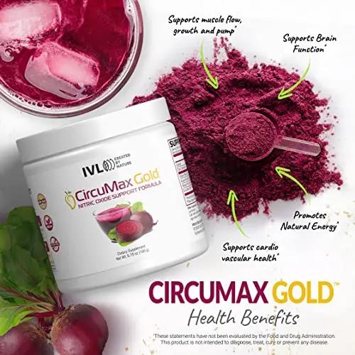 IVL - CircuMax Gold - Nitric Oxide Supplement Powder Boost - Organic Beets - Beetroot Powder Supplement - Careflow Mango Powder and Nitro Rocket - Workout Energy Level (6.70 oz - 30 Servings)