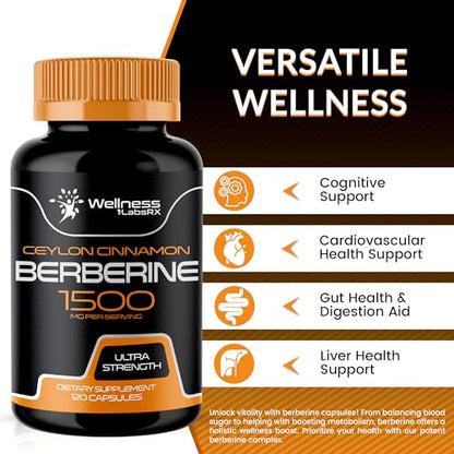 WELLNESS LABSRX Berberine Supplement 1500mg - Liposomal Berberine with Ceylon