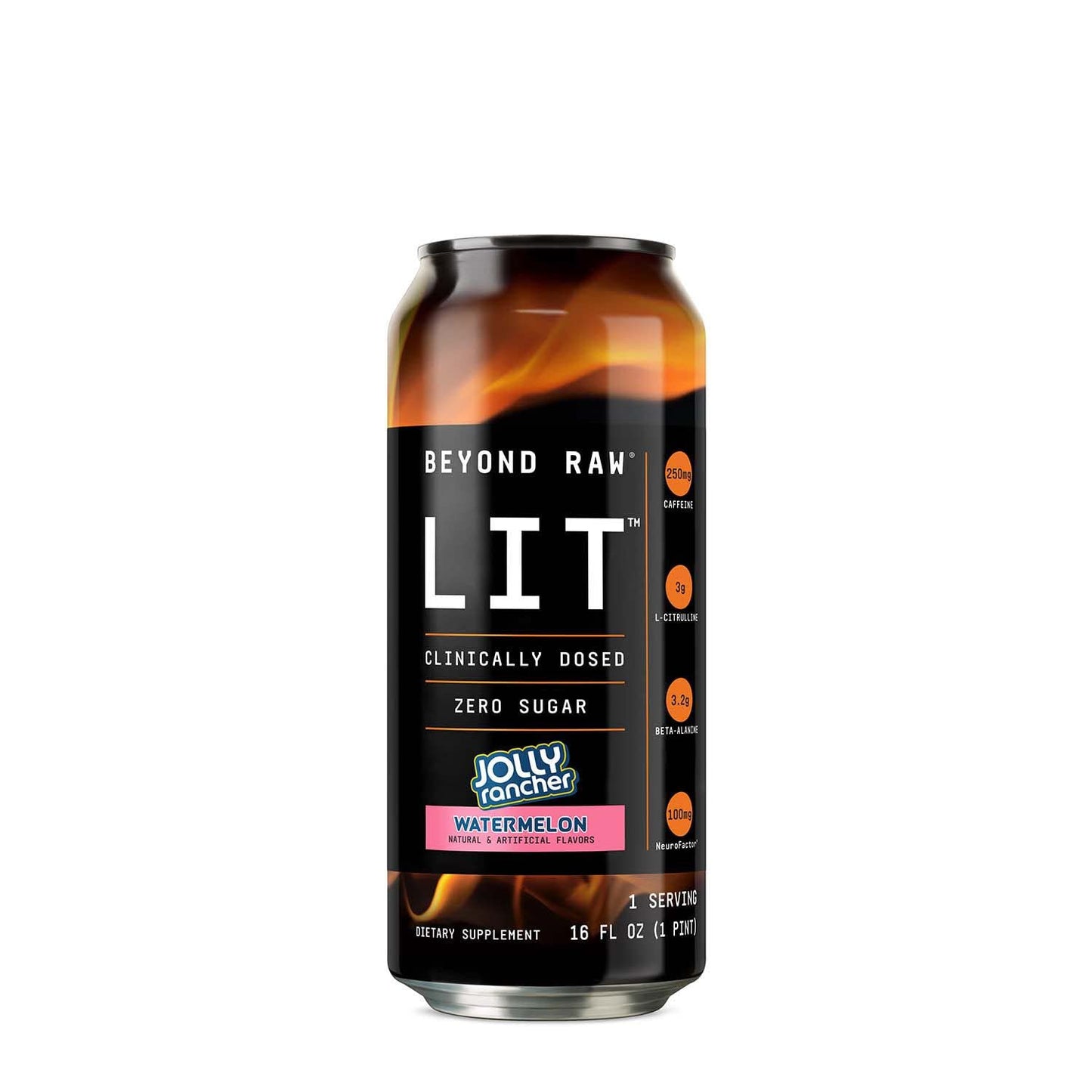 BEYOND RAW LIT On The Go | Ready to Drink Cans | Contains Caffeine, L-Citrulline, Beta-Alanine, and Nitric Oxide | Jolly Rancher Watermelon | 12 Count