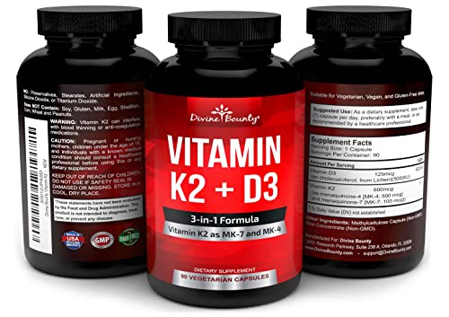 Vitamin K2 (MK7 & MK4) with D3 Supplement - Vitamin K & D as MK-7 100mcg, MK-4 500mcg Divine Bounty